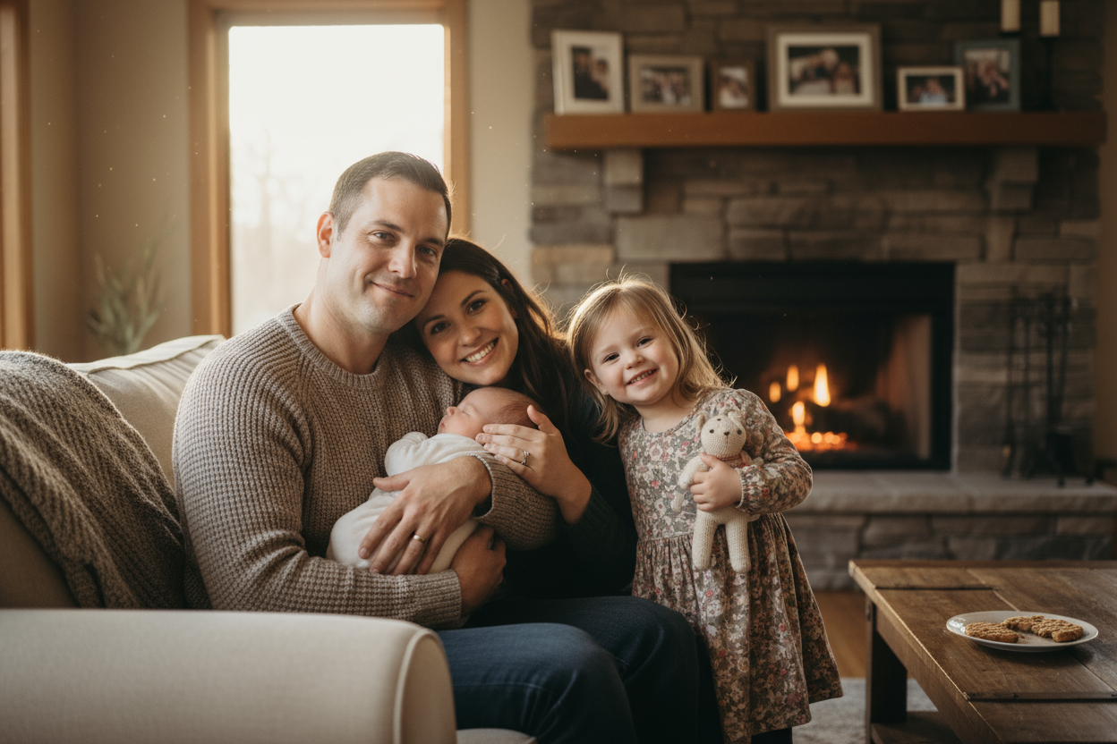 I want a picture for family ; father mother, one baby one daughter